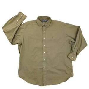 Ralph Lauren Vintage Blake Button Up Shirt Men's Large Olive Green Brown Preppy